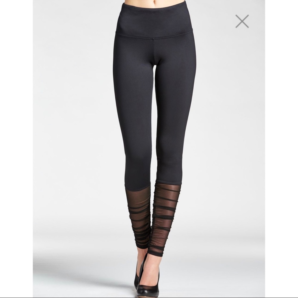 Mondor black high rise rushed leggings with mesh